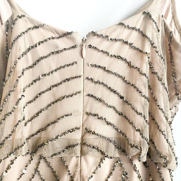 Adrianna Papell Nude Beaded Art Deco Spaghetti Strap Maxi Dress 0 - Picture 4 of 9